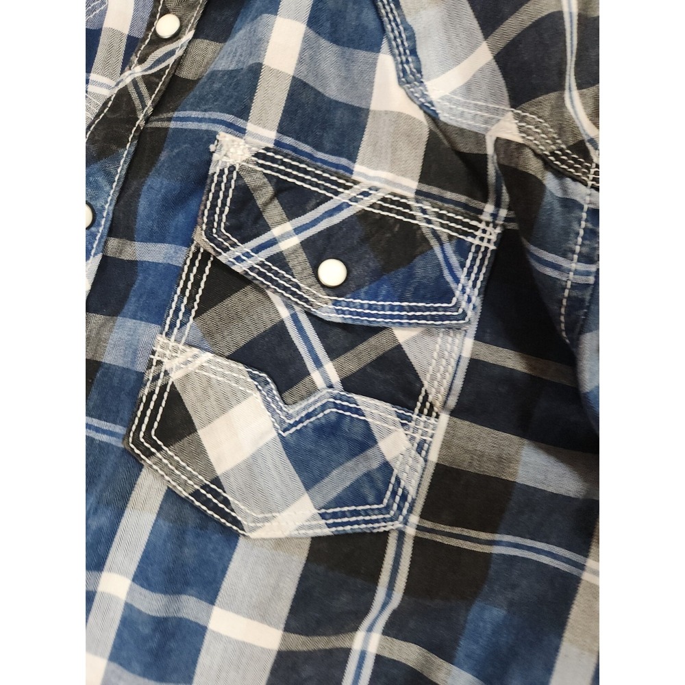 Buckle BKE Vintage Standard Fit Label Men's Large Blue Plaid Western Snap